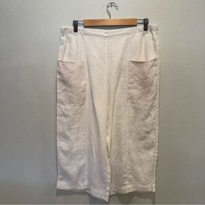Pure Jill White Wide Leg Capri Linen Pants Size Medium